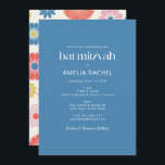 Invitación Boho Escandinavo Flor Azul Bat Mitzvah<br><div class="desc">Flor Escandinava Boho Folk Azul Simple Bat Mitzvah Invitación</div>