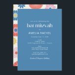 Invitación Boho Escandinavo Flor Azul Bat Mitzvah<br><div class="desc">Flor Escandinava Boho Folk Azul Simple Bat Mitzvah Invitación</div>