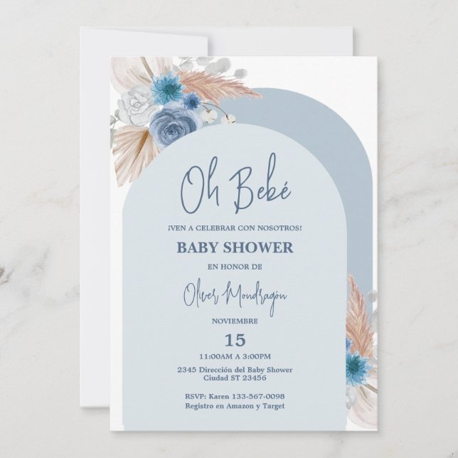 Invitación Boho español Baby Shower Boy (Anverso)