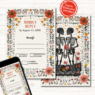 Invitación Boho estilo de letra relieve esqueleto Tarot boda