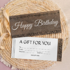 Invitación Boho estilo rústico de madera con cupón de regalo