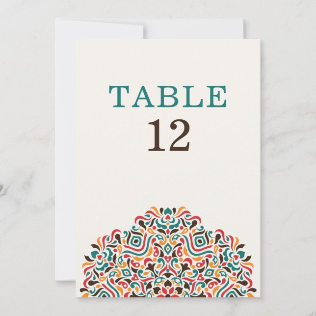 Invitación Boho Ethnic Botanical Wedding Table Number (Anverso)