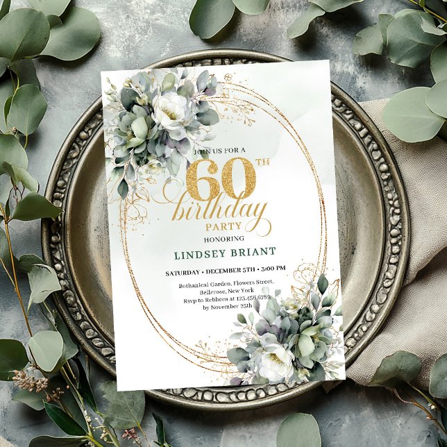 Invitación Boho Eucalipto Cumpleaños 60 Verde (Greenery 60th Birthday Boho Eucalyptus Invite

)