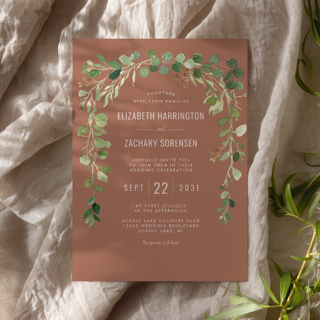 Invitación Boho Eucalyptus Arch Terracotta Rustic Boda (Subido por el creador)
