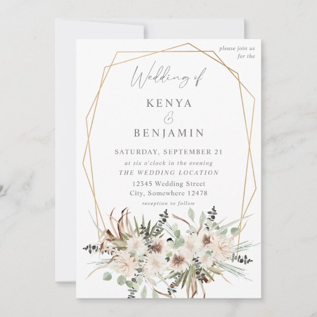 Invitación Boho Eucalyptus & Beige Floral 2 Boda (Anverso)