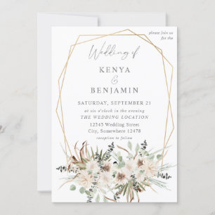 Invitación Boho Eucalyptus & Beige Floral 2 Boda