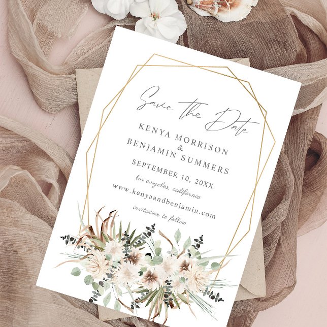Invitación Boho Eucalyptus & Beige Floral Save the Date (Subido por el creador)
