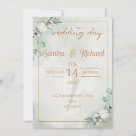 Invitación Boho Eucalyptus & Cotton Wedding Invitation