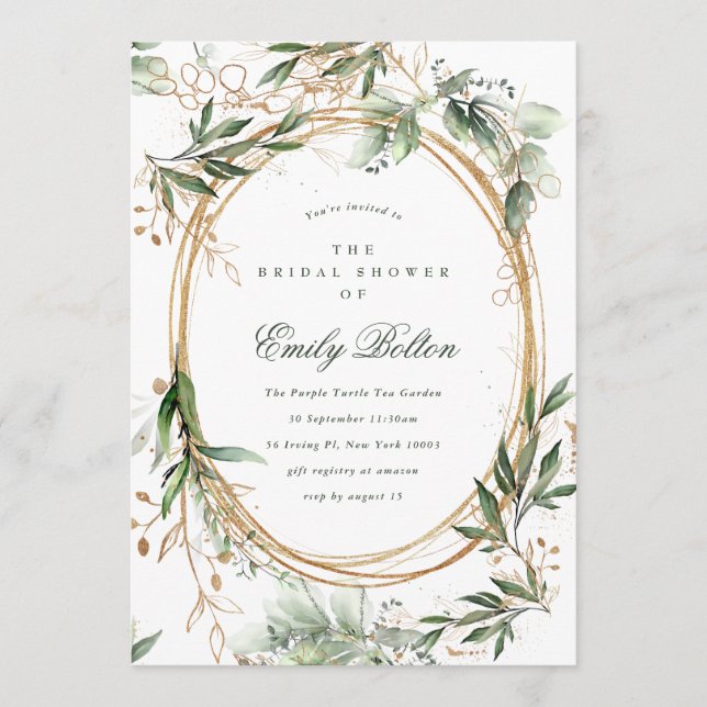 Invitación Boho Eucalyptus Gold Círculos de oro Ducha de novi (Anverso)