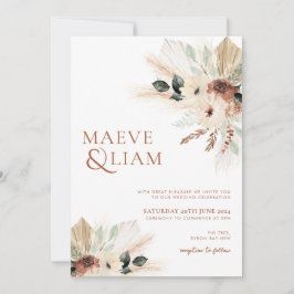 Invitación Boho Eucalyptus Green Flowers Pampas Boda