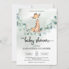 Invitación Boho eucalyptus greenerenerenery wreath baby giraf