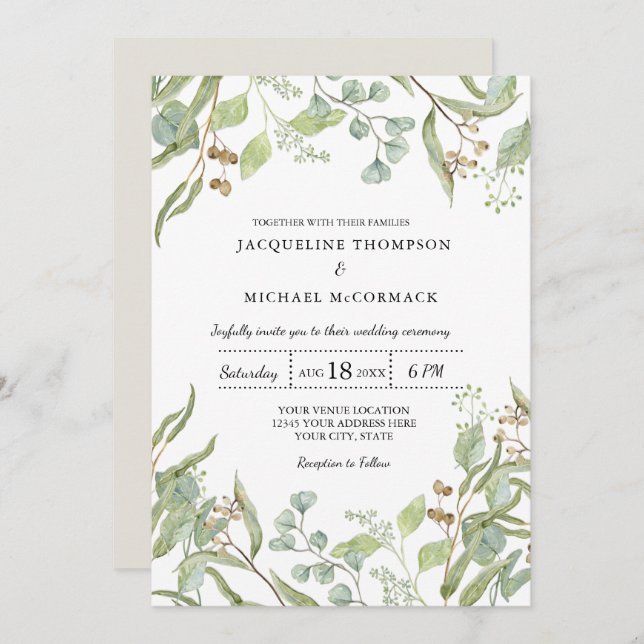 Invitación Boho Eucalyptus Greenery Boda (Anverso / Reverso)