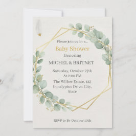 Invitación Boho Eucalyptus Greenery Gold  Baby Showers