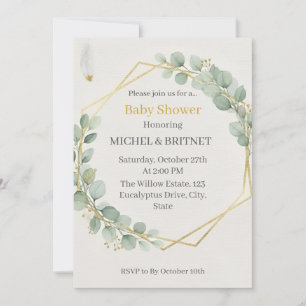 Invitación Boho Eucalyptus Greenery Gold  Baby Showers