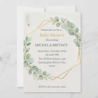 Invitación Boho Eucalyptus Greenery Gold  Baby Showers