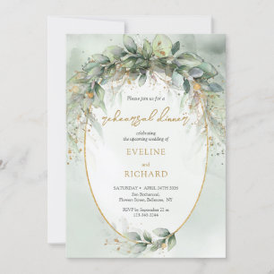 Invitación Boho Eucalyptus verde ramas ensayo de oro