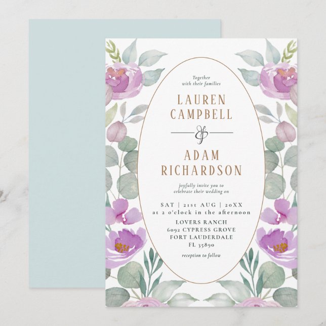 Invitación Boho Eucalyptus Watercolor Boda Rosa Verde (Anverso / Reverso)