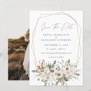 Invitación Boho Eucalyptus y Beige Floral Salven la foto de l