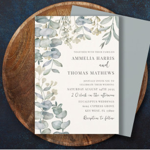 Invitación Boho Eucalyputus Sage Dusty Blue Boda Botánico