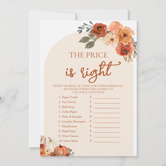 Invitación Boho Fall adivina el juego de la ducha de novias d (Anverso)