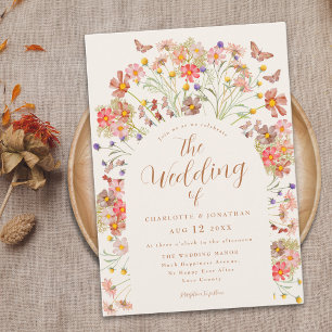 Invitación Boho Fall Boda de mariposa de flores silvestres