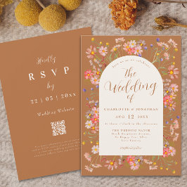 Invitación Boho Fall Boda Naranja de Flores Silvestres