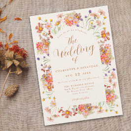 Invitación Boho Fall Boda Naranja de Flores Silvestres