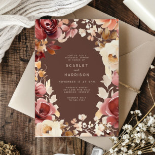 Invitación Boho Fall Crema Floral Borgoña Ensayo Cena