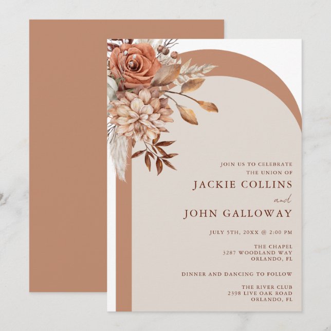 Invitación Boho Fall Floral Arch Boda (Anverso / Reverso)