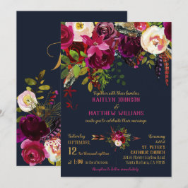 Invitación Boho Fall Floral Arrow Bouquet Boda