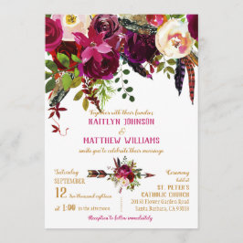 Invitación Boho Fall Floral Arrow Bouquet Boda