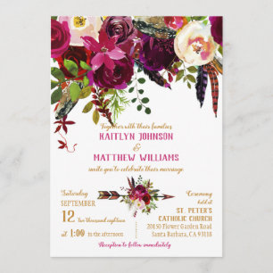 Invitación Boho Fall Floral Arrow Bouquet Boda