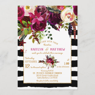 Invitación Boho Fall Floral Arrow Bouquet Strike Boda