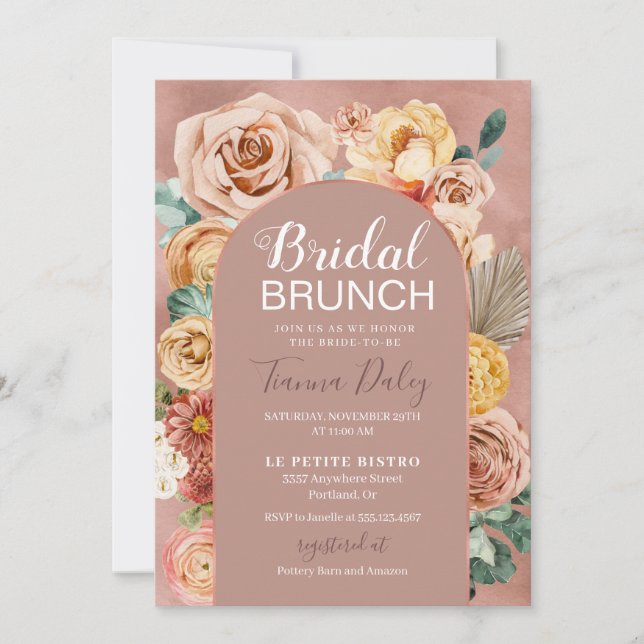 Invitación Boho Fall Floral Bridal Brunch  (Anverso)