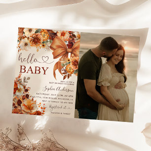 Invitación Boho Fall Floral Hello Baby Baby Shower Photo