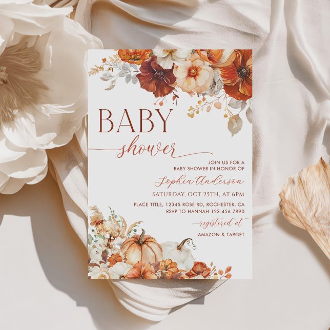 Invitación Boho Fall Floral Pumpkin Baby Shower (Subido por el creador)