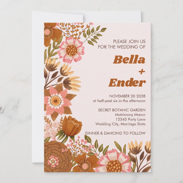 Invitación Boho Fall Flowers Terracotta Boda (Anverso)