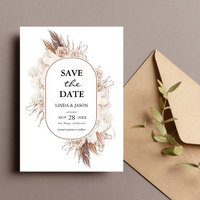 Invitación Boho Fall Flowers Wedding Save The Date Card (Subido por el creador)