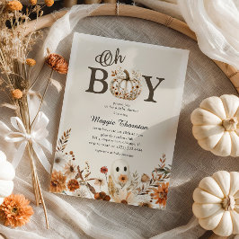 Invitación Boho Fall Ghost Floral Halloween Boy Baby Shower