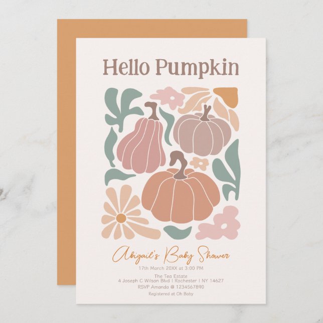 Invitación Boho Fall Pumpkin Baby Shower (Anverso / Reverso)