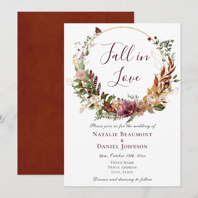 Invitación Boho Fall Wedding (Anverso / Reverso)