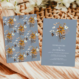 Invitación Boho Fall Wedding Dusty Blue Wildflower