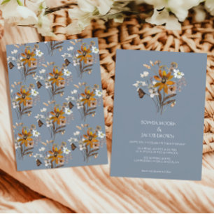 Invitación Boho Fall Wedding Dusty Blue Wildflower