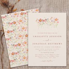 Invitación Boho Fall Wildflower Beige Terracotta Boda