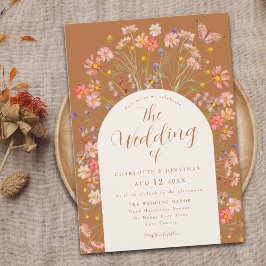 Invitación Boho Fall Wildflower Boda de mariposa floral
