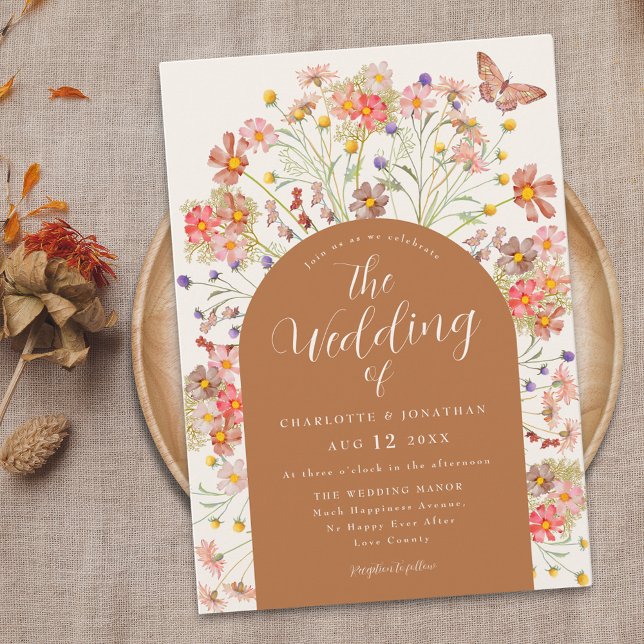 Invitación Boho Fall Wildflower Boda de mariposa floral (Boho fall Wildflower arch butterfly terracotta burnt orange Wedding invitation rustic country )