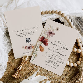Invitación Boho Fall Wildflower Código QR Boda RSVP