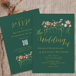 Invitación Boho Fall Wildflower Dardo Green Gold Rust QR Code