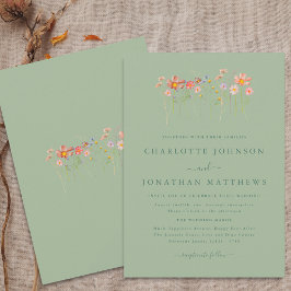 Invitación Boho Fall Wildflower Floral Sage Green Boda