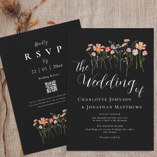 Invitación Boho Fall Wilflower Meadow Código QR blanco y negr